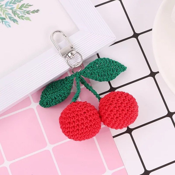 Strawberry Cherry keychain crochet cute small accessories - Picture 2 of 5